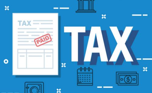 service tax report with bank and bills vector illustration